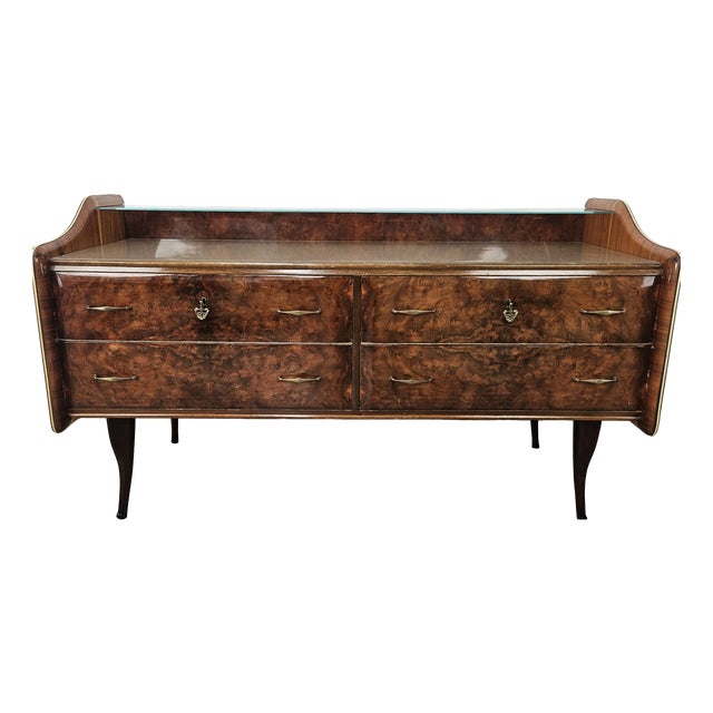 Walnut Burl Chest of Drawers with Double Glass Top, 1950 For Sale