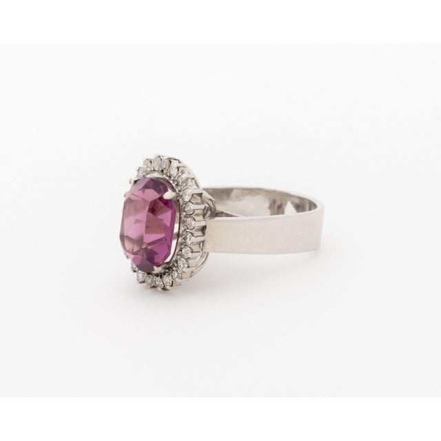 Purple Gemstone, Diamond, and 10k White Gold Cocktail Ring For Sale In New York - Image 6 of 8