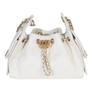 White Quilted Caviar Mini Chanel 25 Hobo Handbag For Sale