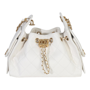 White Quilted Caviar Mini Chanel 25 Hobo Handbag