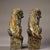 Bronze Pair of Water-Drawing Mythical Beasts (Xishui Shou) With Gold Inlay - Green Patina Bronze Figurines on Bases For Sale - Image 9 of 9
