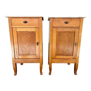 Pair of Bedside Cabinets or Nighstands With Marble Tops For Sale