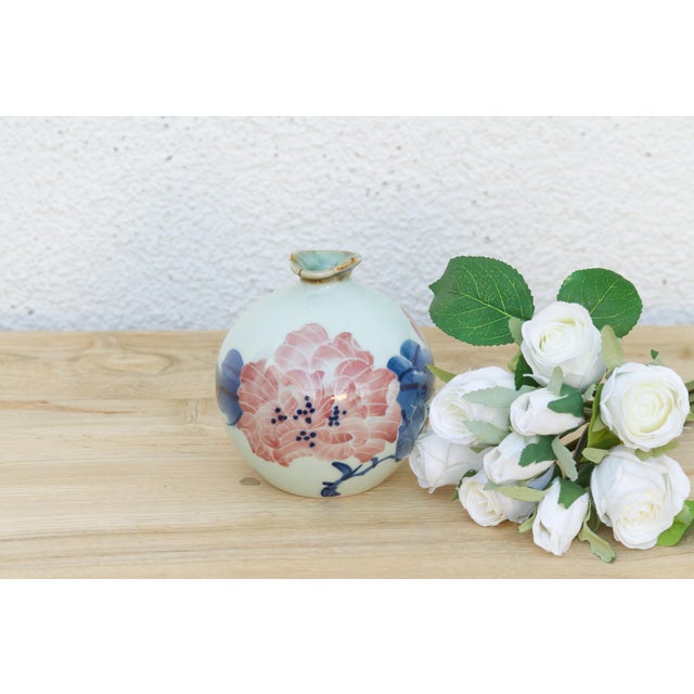 Hand-Painted Coral Blossom Porcelain Vase For Sale In Los Angeles - Image 6 of 6