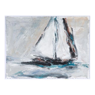 Sailboat on the Waves 20th Century Acrylic on Paper For Sale