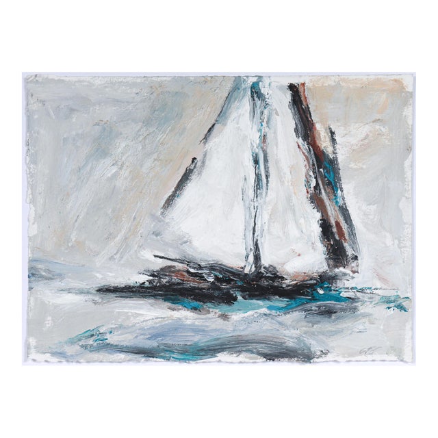 Sailboat on the Waves 20th Century Acrylic on Paper For Sale