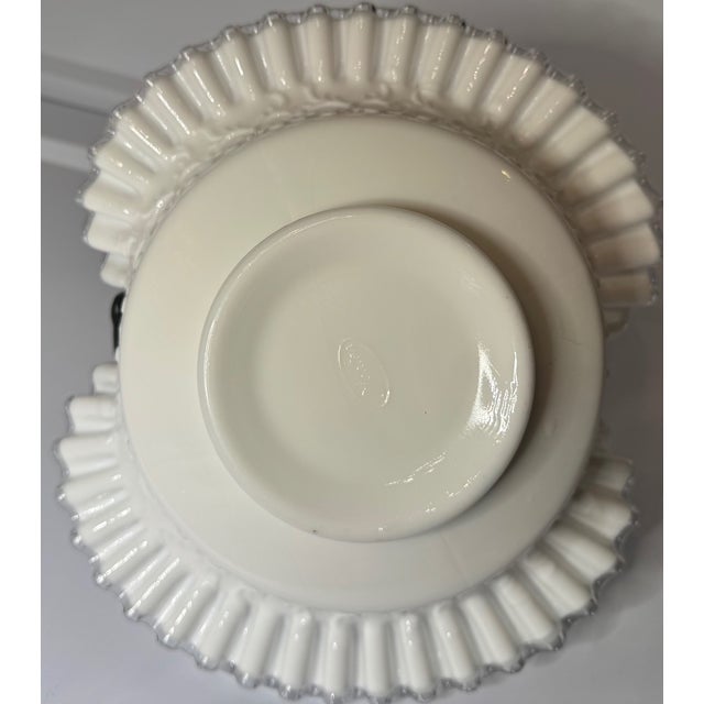 Fenton Art Glass Company Vintage Fenton Silver Crest Milk Glass Handled Basket – Ruffled Edge Brides Basket (1970s) For Sale - Image 4 of 10