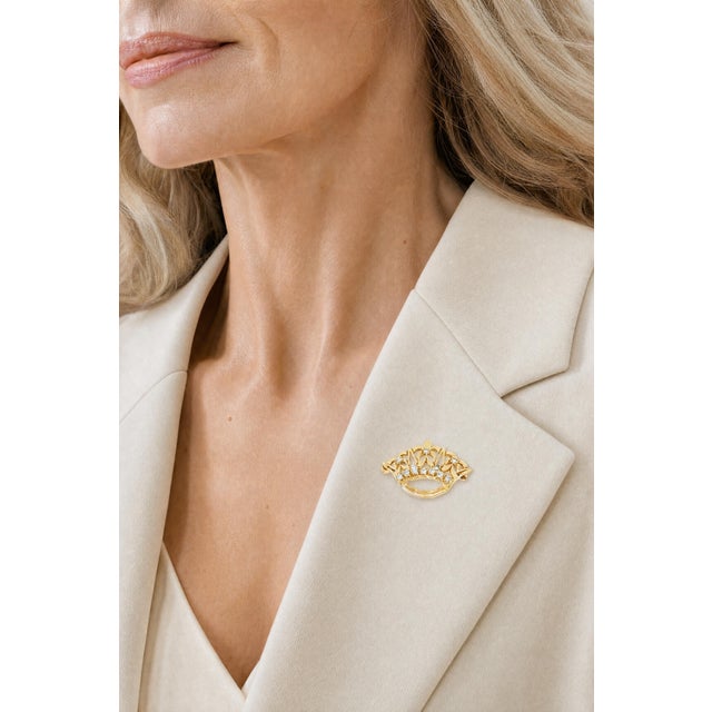 Mid 20th Century Mid Century 14k Yellow Gold Natural Diamond Crown Pin For Sale - Image 5 of 5