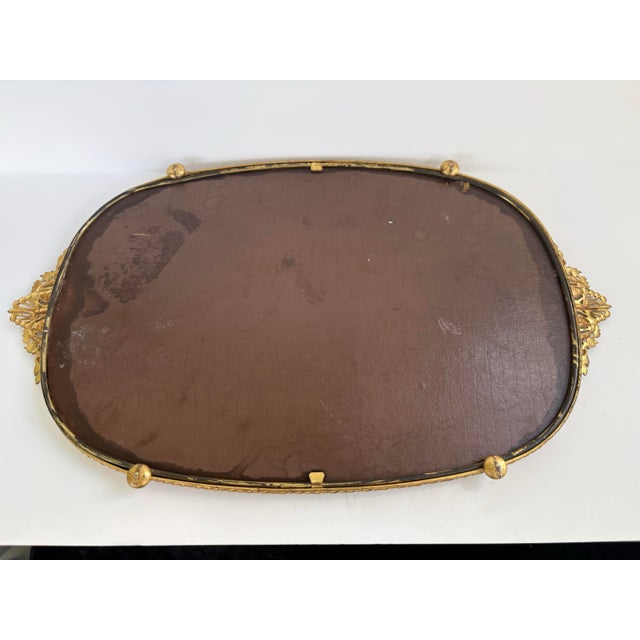 Antique French Style Ormolu Vanity Mirror Tray With Etched Filigree Handles For Sale - Image 11 of 11