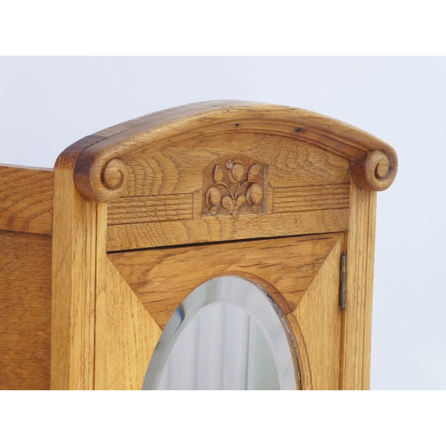 Small Art Deco Floral Carved Wooden Cabinet with Oval Beveled Mirror, 1920s For Sale - Image 4 of 8