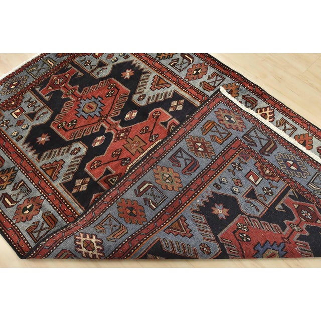 Zanjan Rug 4'5'' X 6'8'' Blue Wool Vintage Tribal Hand-Knotted Oriental Carpet For Sale - Image 14 of 15