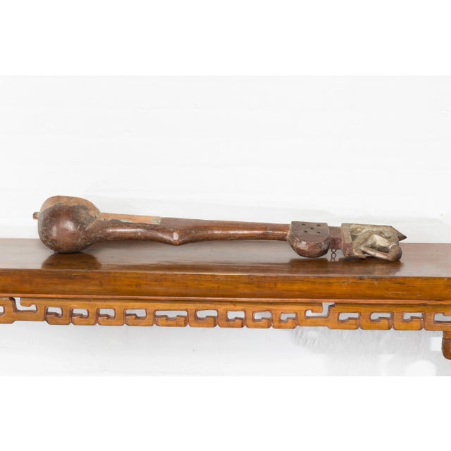 Antique Indian Wooden Hanging Ladle with Rustic Patina and Scrolling Motifs For Sale - Image 10 of 11
