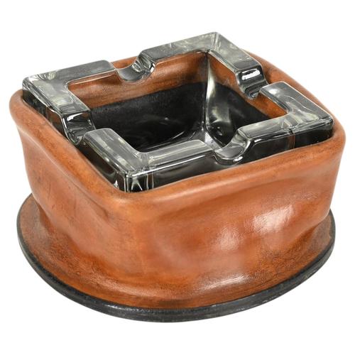 Curved Leather and Crystal Ashtray by Jacques Adnet, Italy, 1950s For Sale - Image 12 of 12