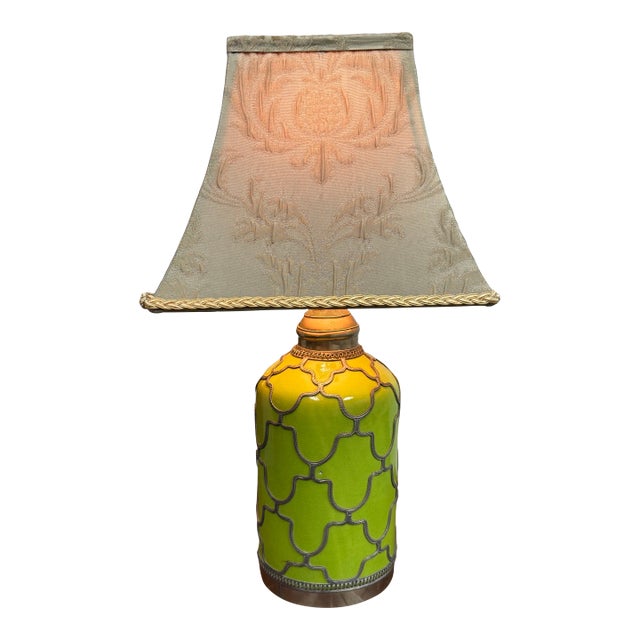 Anthropologie Lime Green Ceramic Filigree Table Lamp For Sale