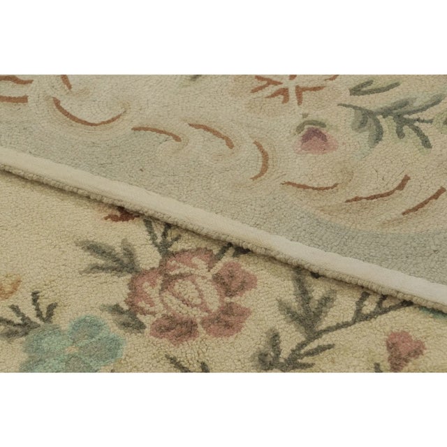 Oversized Antique Hooked Rug in Gold With Chinese Floral Designs - Rug & Kilim For Sale - Image 9 of 9