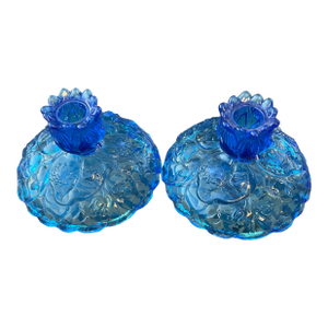 1970s Fenton Opalescent Blue Candleholders- Set of 2