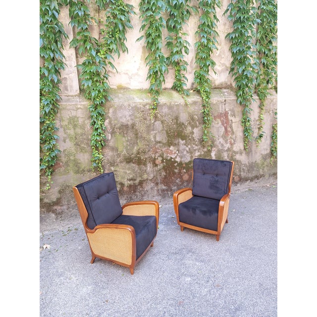 Armchairs Model 489 in Blue Velvet by Gio Ponti for Cassina, 1950s, Set of 2 For Sale - Image 10 of 18