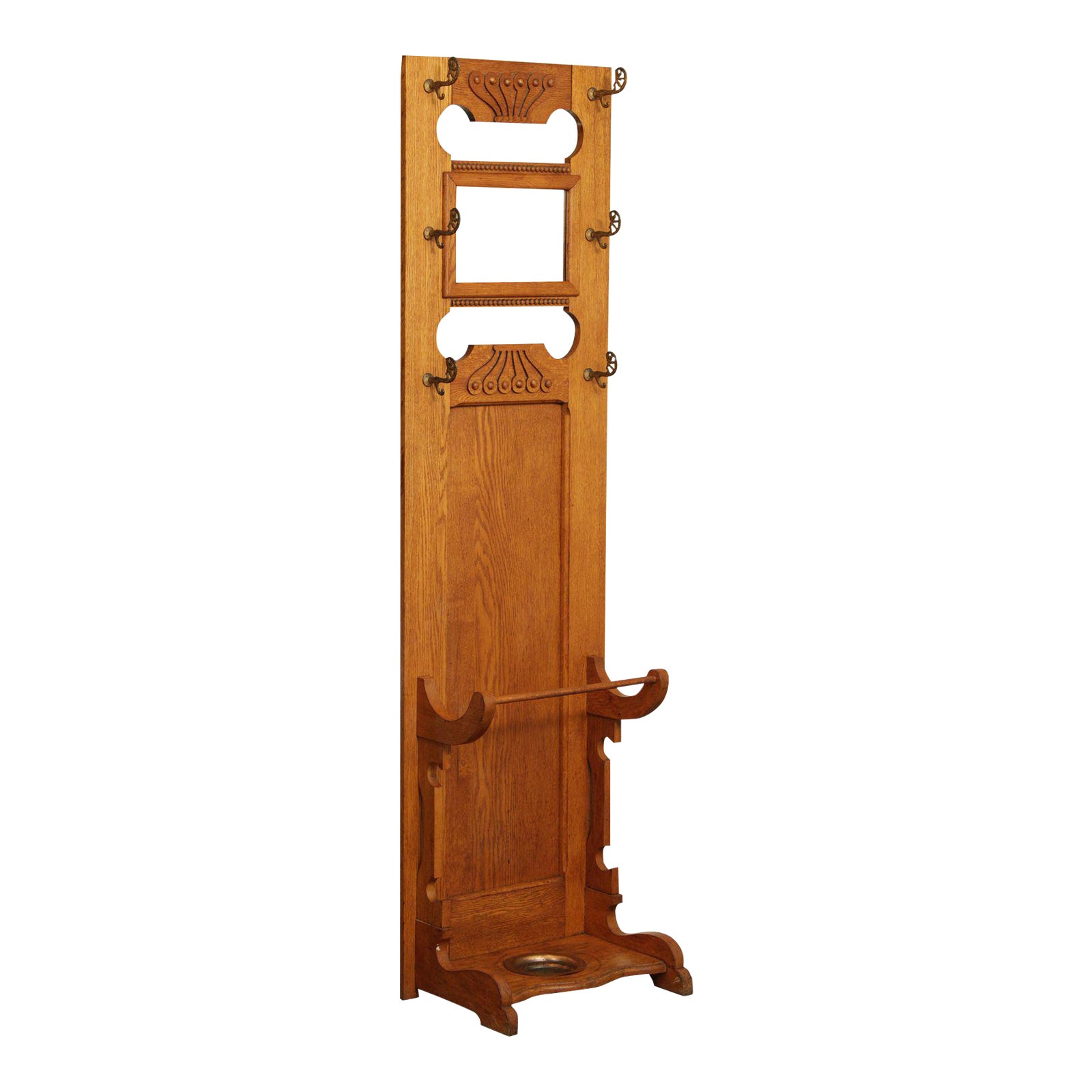 Antique Victorian Oak Narrow Hall Tree With Mirror Chairish