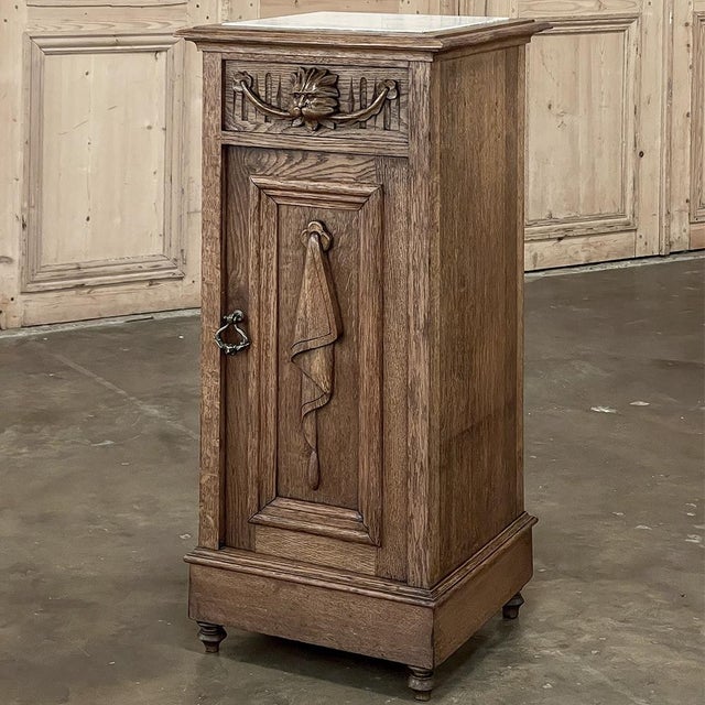 Rustic Antique Neoclassical Marble Top Nightstand ~ Pedestal For Sale - Image 4 of 18