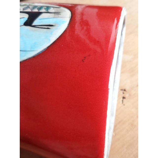 Ceramic Vintage French Red Glazed Studio Pottery Vase with Female Portrait by Jean de Lespinasse, 1950s For Sale - Image 7 of 10