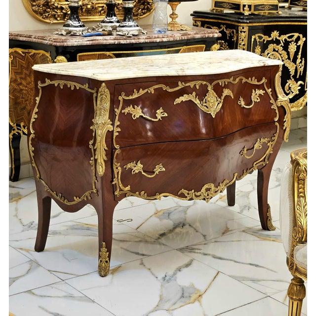 French French Marble-Top Chest With Ornate Carved Wood & Gold Leaf Accents For Sale - Image 3 of 3