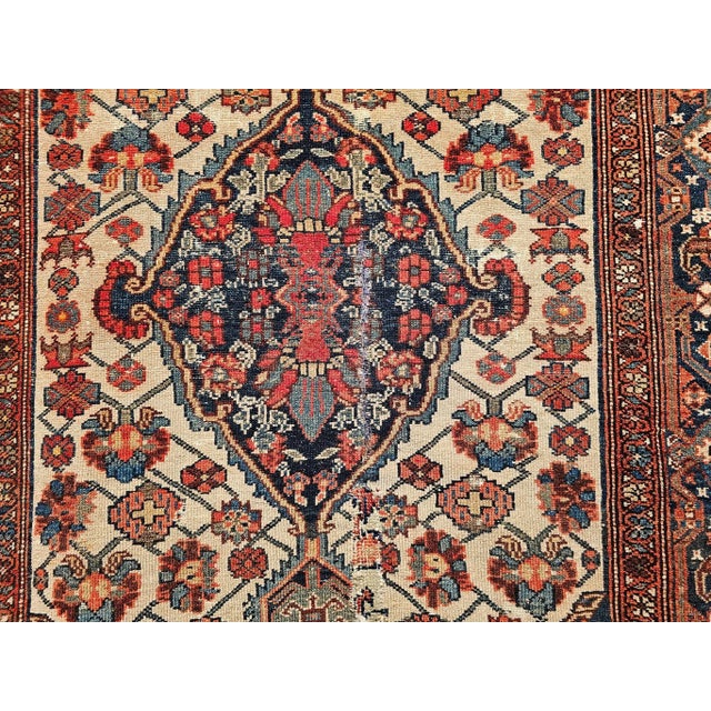 Ivory Antique Persian Malayer Rug, Handwoven Geometric Medallion Pattern, Ivory & Navy, 4’ X 6’ For Sale - Image 8 of 12