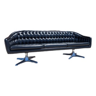 1960s Space Age Chromcraft "Sculpta" Sofa With Double Pedestal Aluminum Base For Sale