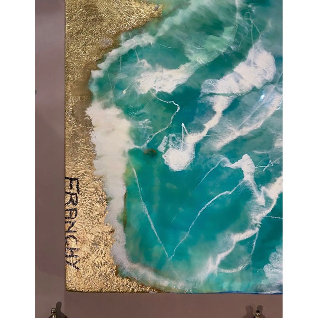 Modern Abstract Painting of Acrylic and Gold Leaf Signed Frenchy For Sale - Image 4 of 4