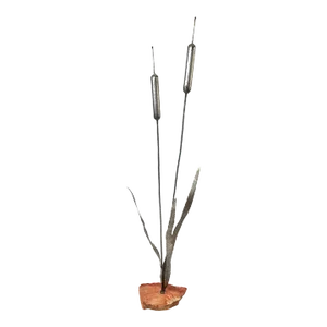 1960s Brutalist Steel Cattail Table Top Sculpture Signed