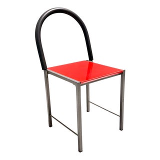 Vintage Red Side Chair in Laminate & Metal in the style of Ettore Sottsass, Italy, 1980s For Sale