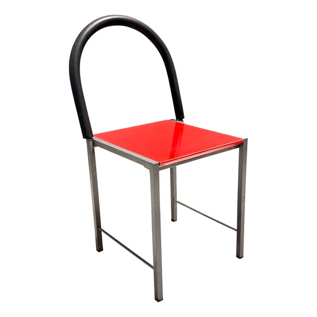 Vintage Red Side Chair in Laminate & Metal in the style of Ettore Sottsass, Italy, 1980s For Sale