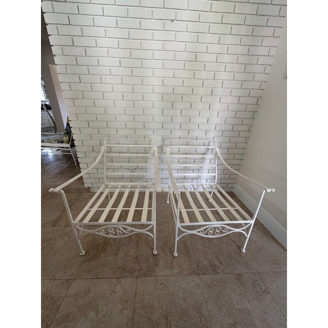 1970s Palm Beach Regency Wrought Iron Patio Set - Sofa and 2 Arm Chairs For Sale - Image 16 of 17