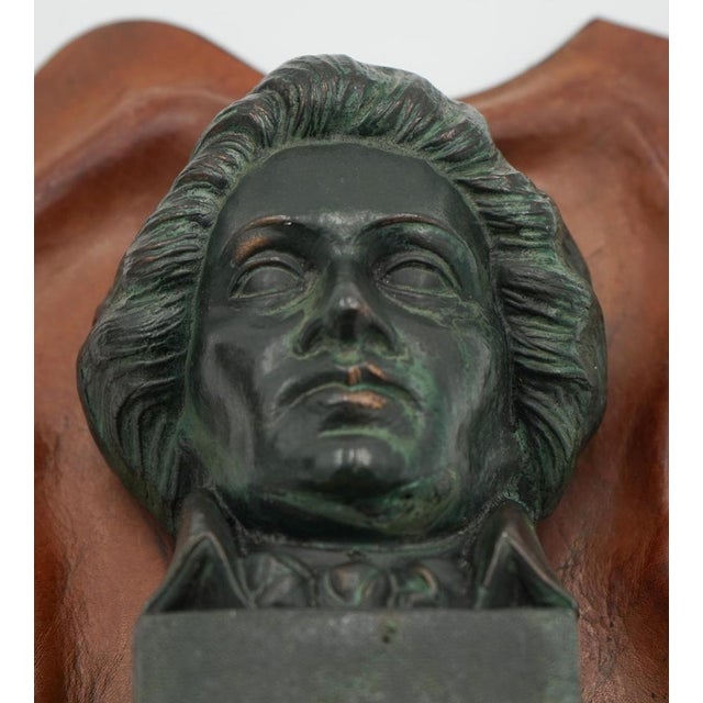 Mozart and Beethoven Leather Bookends with Patina, Set of 2 For Sale - Image 13 of 15