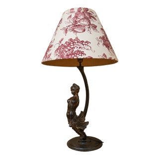 Large Art Nouveau Lamp with Female Figure in Cast Iron, 1920s For Sale