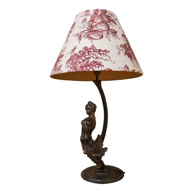 Large Art Nouveau Lamp with Female Figure in Cast Iron, 1920s For Sale