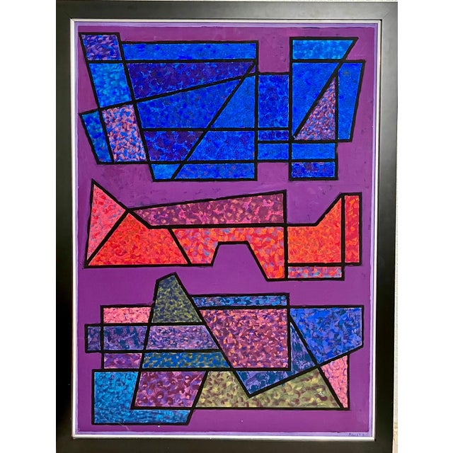 Edgard Pillet, French Post War Geometric Abstract Oil Painting Kinetic Op Art Edgard Pillet, 1991 For Sale