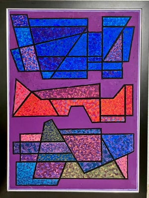 Edgard Pillet, French Post War Geometric Abstract Oil Painting Kinetic Op Art Edgard Pillet, 1991