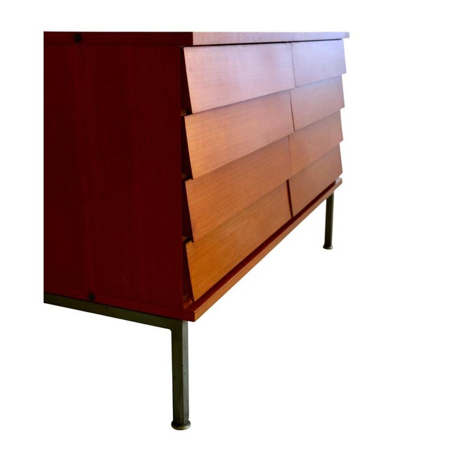 1950s Vintage French Chest of Drawers with Eight Drawers and Steel Base, 1950s For Sale - Image 5 of 10