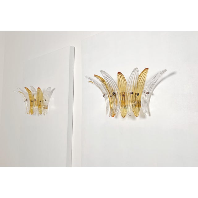 Vintage Palmette Wall Light in Clear and Amber Glasses, 1990, Set of 2 For Sale - Image 6 of 17