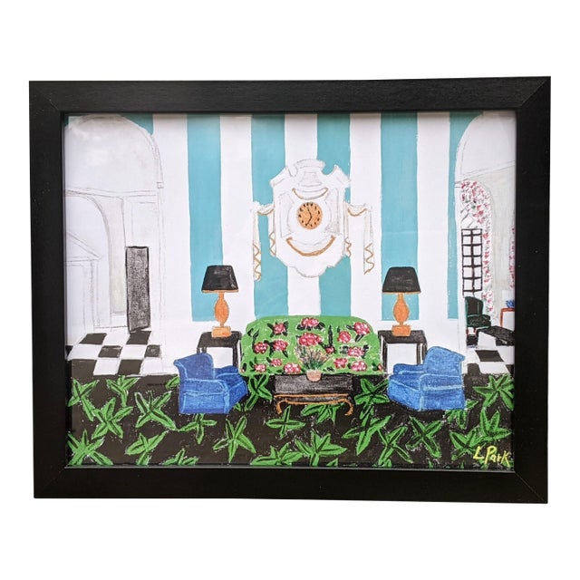 Original Fauvist Greenbrier Resort Hotel "Lobby Lounge" Dorothy Draper Interior Art For Sale