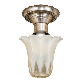1920s Art Deco Flush Mount Ceiling Light Frosted Glass Shade For Sale