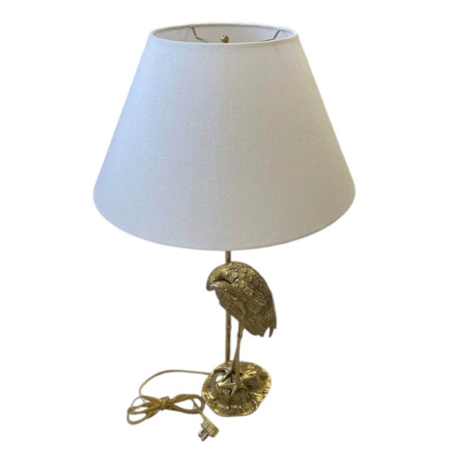 Vintage Hollywood Regency Brass Crane & Faux Bamboo Table Lamp For Sale - Image 4 of 12