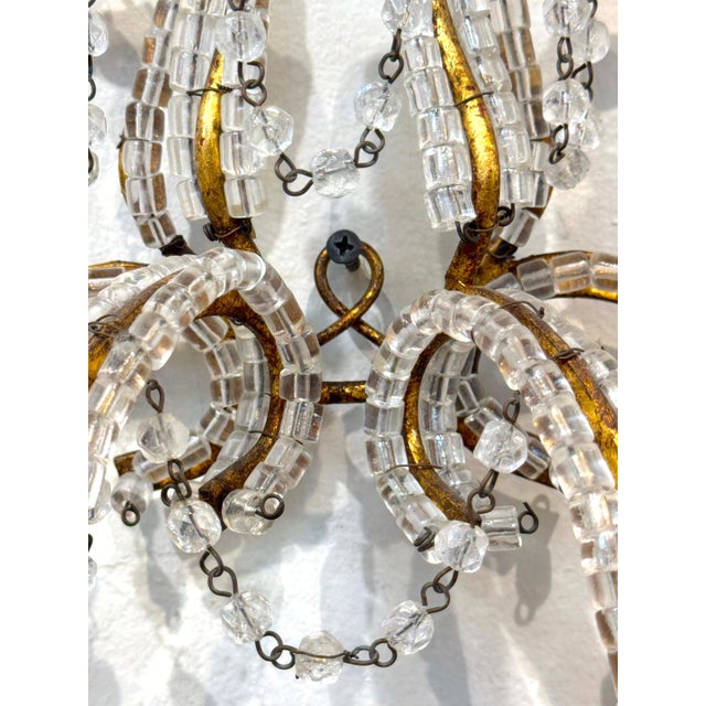 Neoclassical Large Pair of Maria Theresa Style Crystal 7-Light Wall Sconces, Italy Circa 1950 For Sale - Image 3 of 18