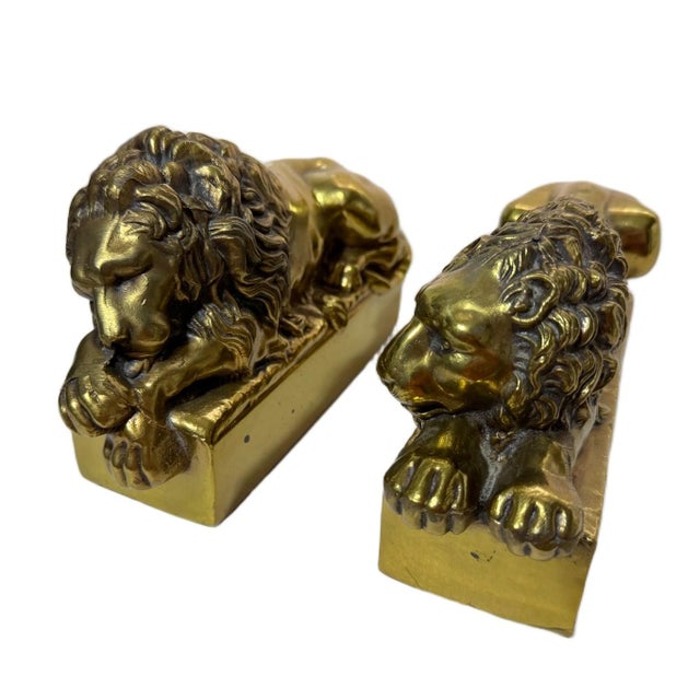 Mid 20th Century Solid Cast Brass Antonio Canova Lion Bookends - A Pair For Sale - Image 6 of 8