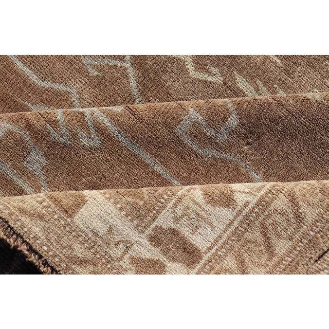 Tribal Medallion Design Turkish Antique Kars Oushak Rug in Warm Brown Tones For Sale - Image 12 of 13