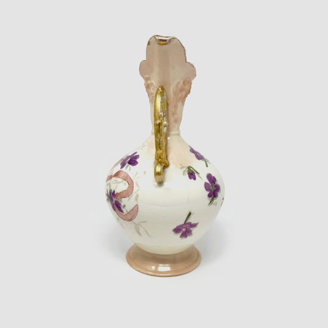 Traditional Hand-Painted Floral Porcelain Vase With Gold Handles, 10 Inch For Sale - Image 3 of 7