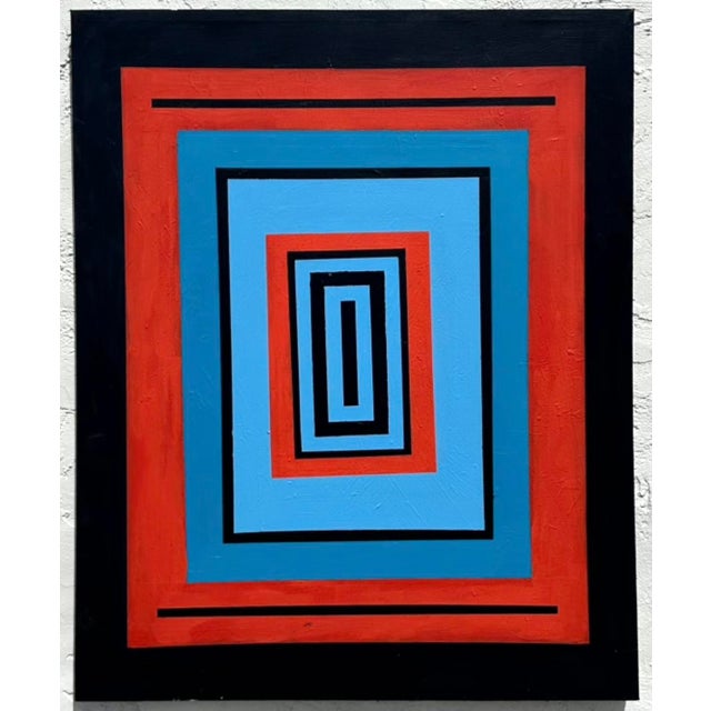 Abstract Vintage Boho Original Abstract Geometric Painting on Canvas For Sale - Image 3 of 5