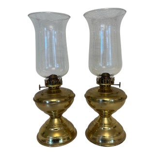 Vintage Brass Hurricane Oil Lamps - A Pair For Sale