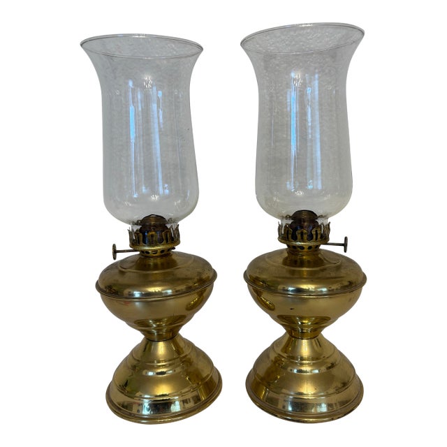 Vintage Brass Hurricane Oil Lamps - A Pair For Sale