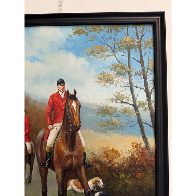 Green Late 20th Century Fox Hunting Scene Oil Painting on Canvas Horses Hounds Equestrian Sporting Art For Sale - Image 8 of 13