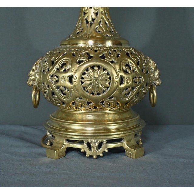 Electrified Brass Kerosene Lamp, 1920 For Sale - Image 9 of 13